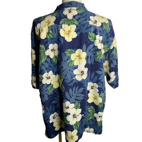 Island Sport Button Up Hawaiian Silk Shirt XXL Blue Floral Short Sleeve Pocket - Picture 4 of 6